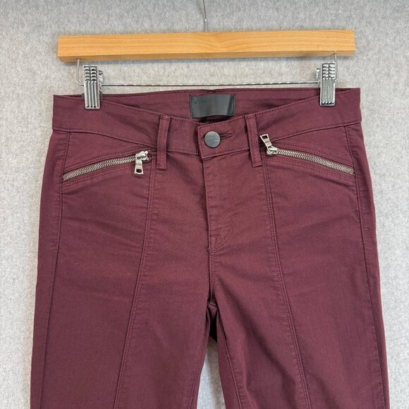 Vince Womens Shiraz Skinny Leg Moto Pants Wine Color Red Zip Detail Size 27 - Picture 2 of 14